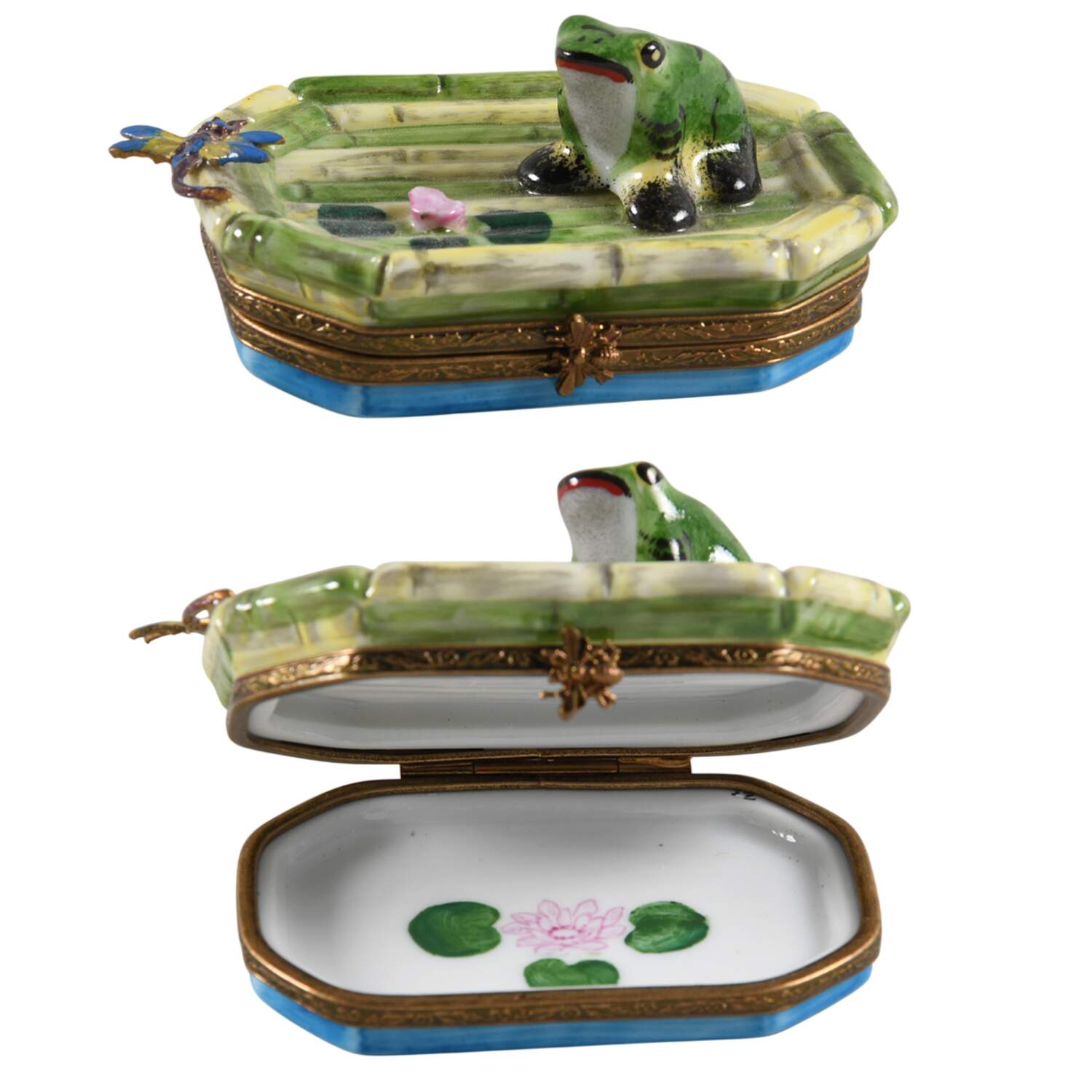 Rochard Limoges Box Frog On  Bamboo Raft - Boxed by Rochard-1