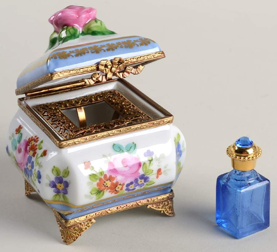Rochard Limoges Box Chest With Flacon-Square Box Blue - Boxed by Rochard-1