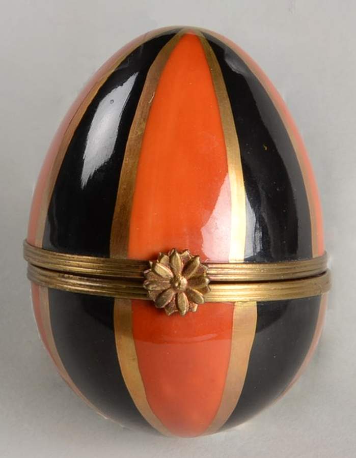 Rochard Limoges Box Egg-Black & Orange Stripes - No Box by Rochard-1