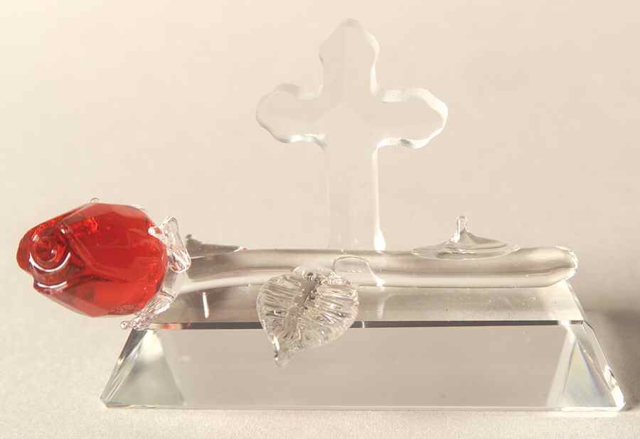 Crystalle Religious Cross With Red Flower - No Box by Roman-1