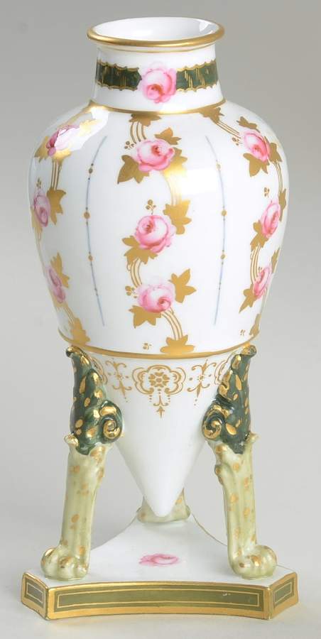 Royal Crown Derby Giftware Flowered Vase On Green Legs - No Box by Royal Crown Derby-1