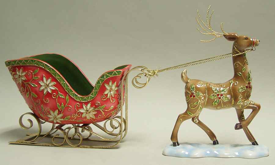 Cloisonne Collection Deer & Sleigh-2 Piece Set - Boxed by Roman-1