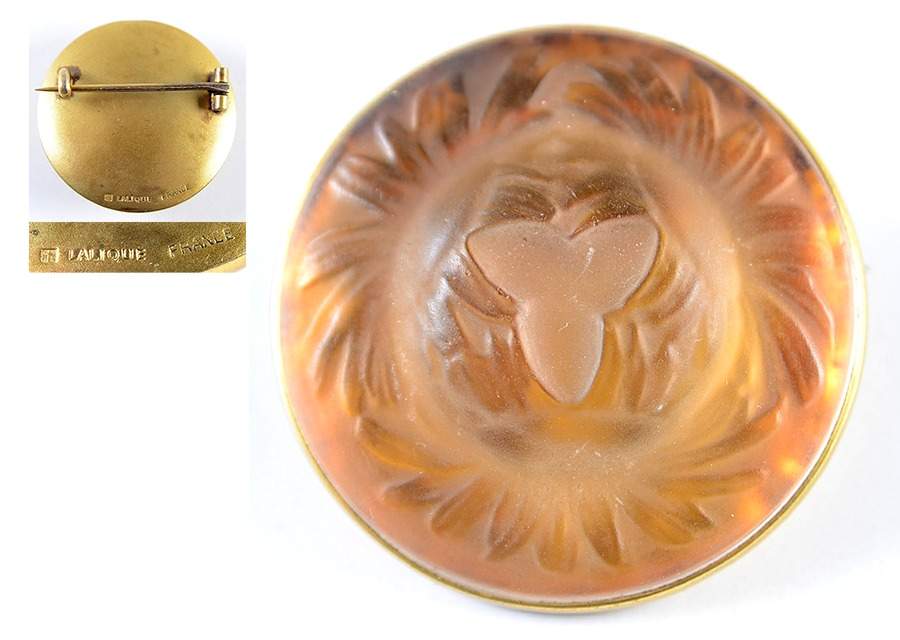 Rene Lalique Jewelry Trois Marguerites Brooch-Amber - No Box by Rene Lalique-1