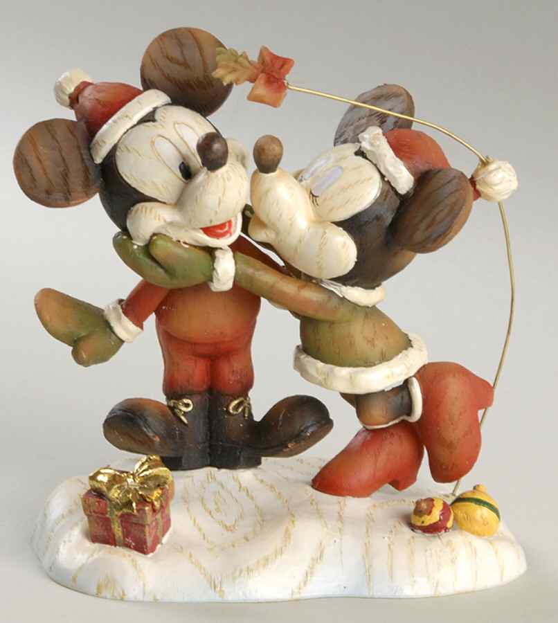 Disney Christmas Figurine Mickey & Minnie Kissing Under Mistletoe - No Box by Roman-1