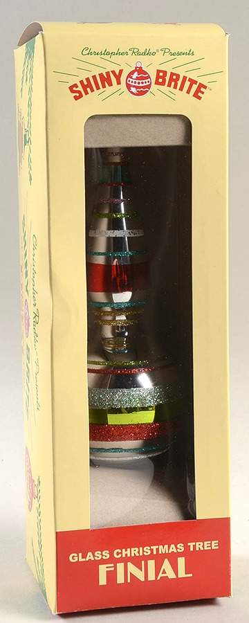 Shiny Brite Ornaments Blown Glass Finial With Strpes - Boxed by Christopher Radko-1