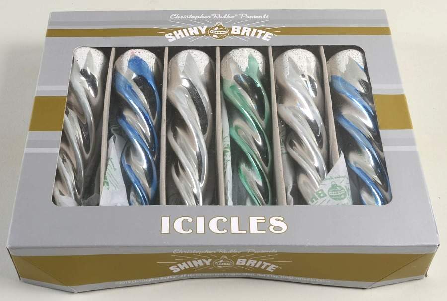 Shiny Brite Ornaments Icicles Blue/Green/White - Boxed by Christopher Radko-1