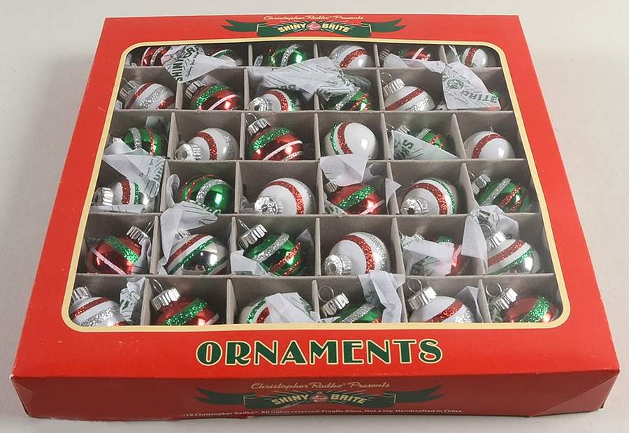 Shiny Brite Ornaments Small Balls Red/Wht/Grn - Boxed by Christopher Radko-1