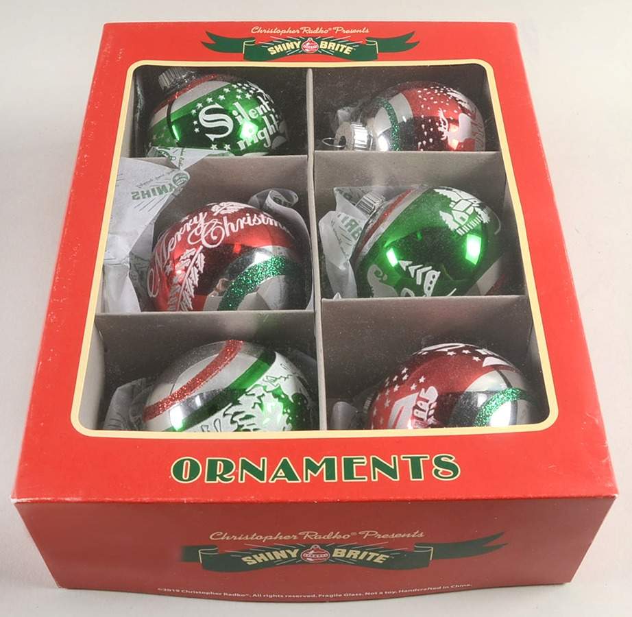 Shiny Brite Ornaments Silent Night / Merry Christmas Balls - Boxed by Christopher Radko-1