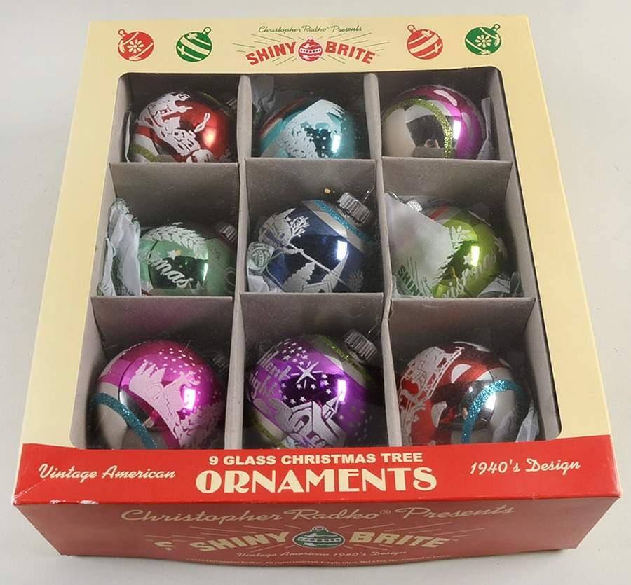 Shiny Brite Ornaments Silent Night / Merry Christmas Balls - Boxed by Christopher Radko-1
