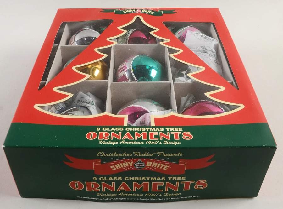 Shiny Brite Ornaments Signature Flocked Balls-Large Pink/Green - Boxed by Christopher Radko-1