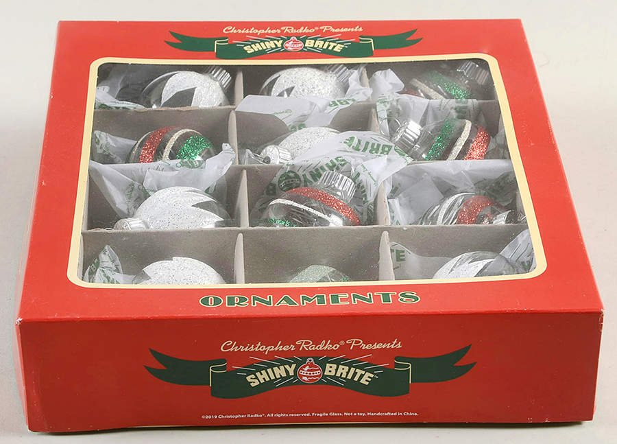 Shiny Brite Ornaments Striped Balls- Red/Green/White - Boxed by Christopher Radko-1
