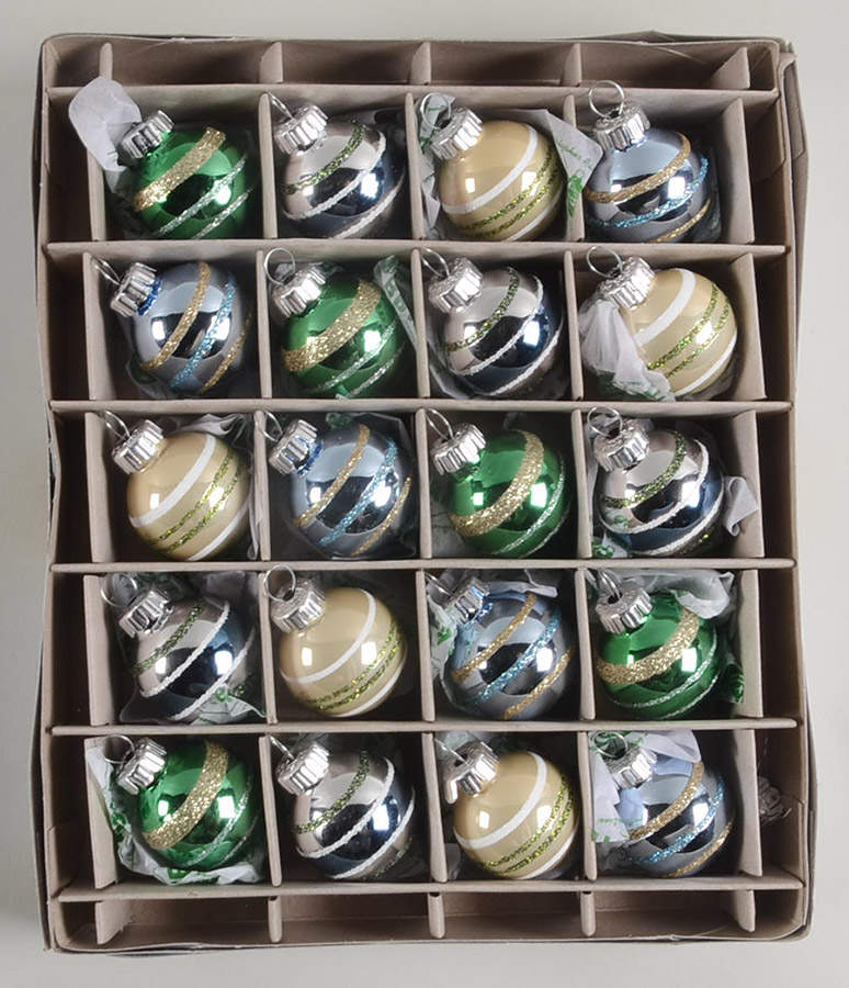 Shiny Brite Ornaments 20 Small Ball Stries Grn/Blue - Boxed by Christopher Radko-1
