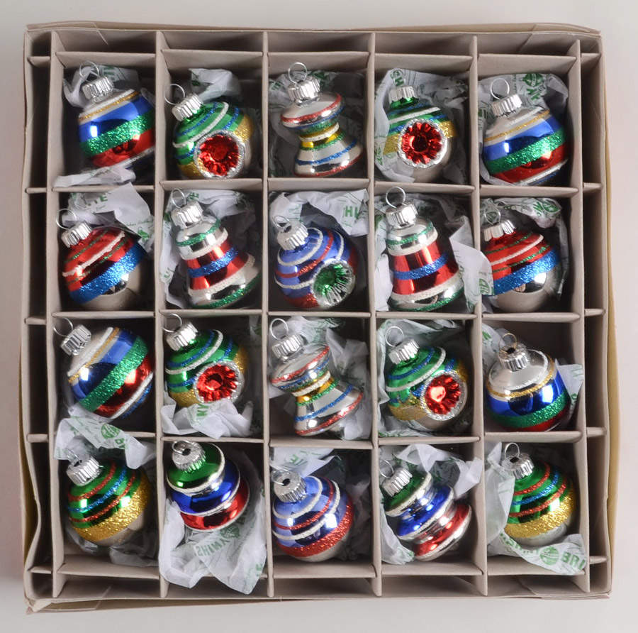 Shiny Brite Ornaments 20 Multi Shape & Color Stripes - Boxed by Christopher Radko-1