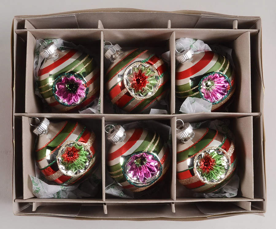 Shiny Brite Ornaments 6 Balls Stripes/Reflectors - With Box 235 by Christopher Radko-1