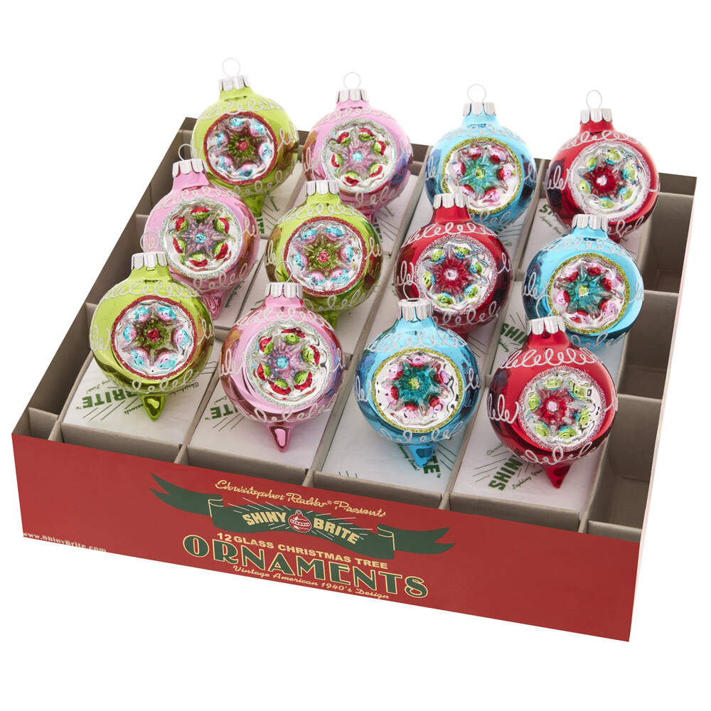 Shiny Brite Ornaments Decorated Reflector Rounds-Fest Fete Sig - Boxed by Christopher Radko-1