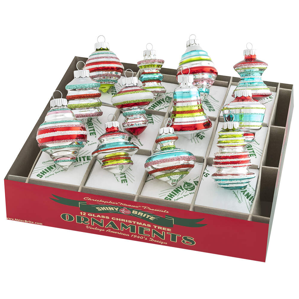 Shiny Brite Ornaments Decorated Shapes Festive Fete - Boxed by Christopher Radko-1