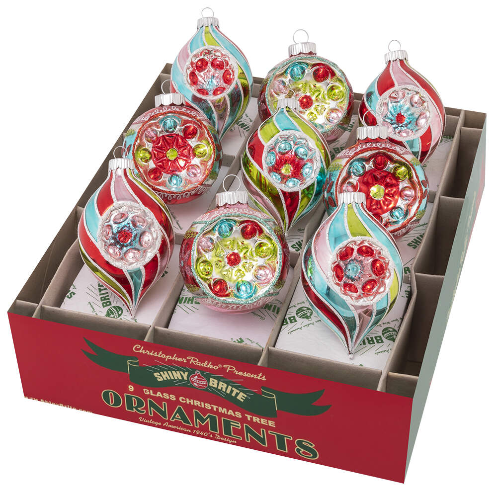 Shiny Brite Ornaments Decorated Rounds&Reflectors Festive Fete - Boxed by Christopher Radko-1