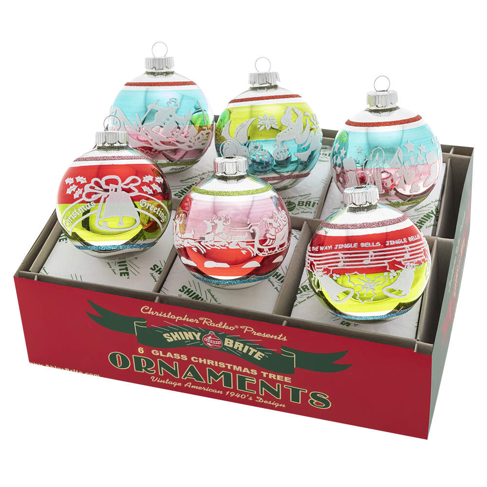 Shiny Brite Ornaments Signature Flocked Rounds Festive Fete - Boxed by Christopher Radko-1