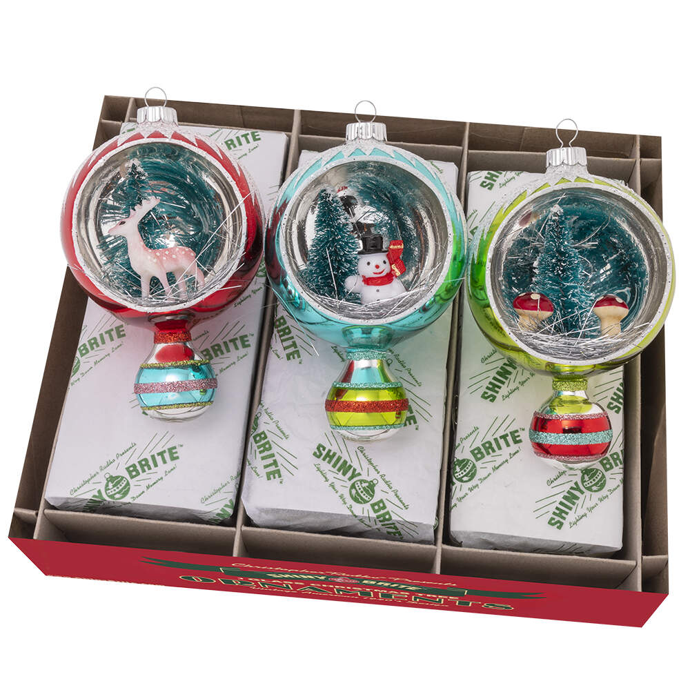 Shiny Brite Ornaments Scene Rounds Deer/Snowman -Festive Fete - Boxed by Christopher Radko-1
