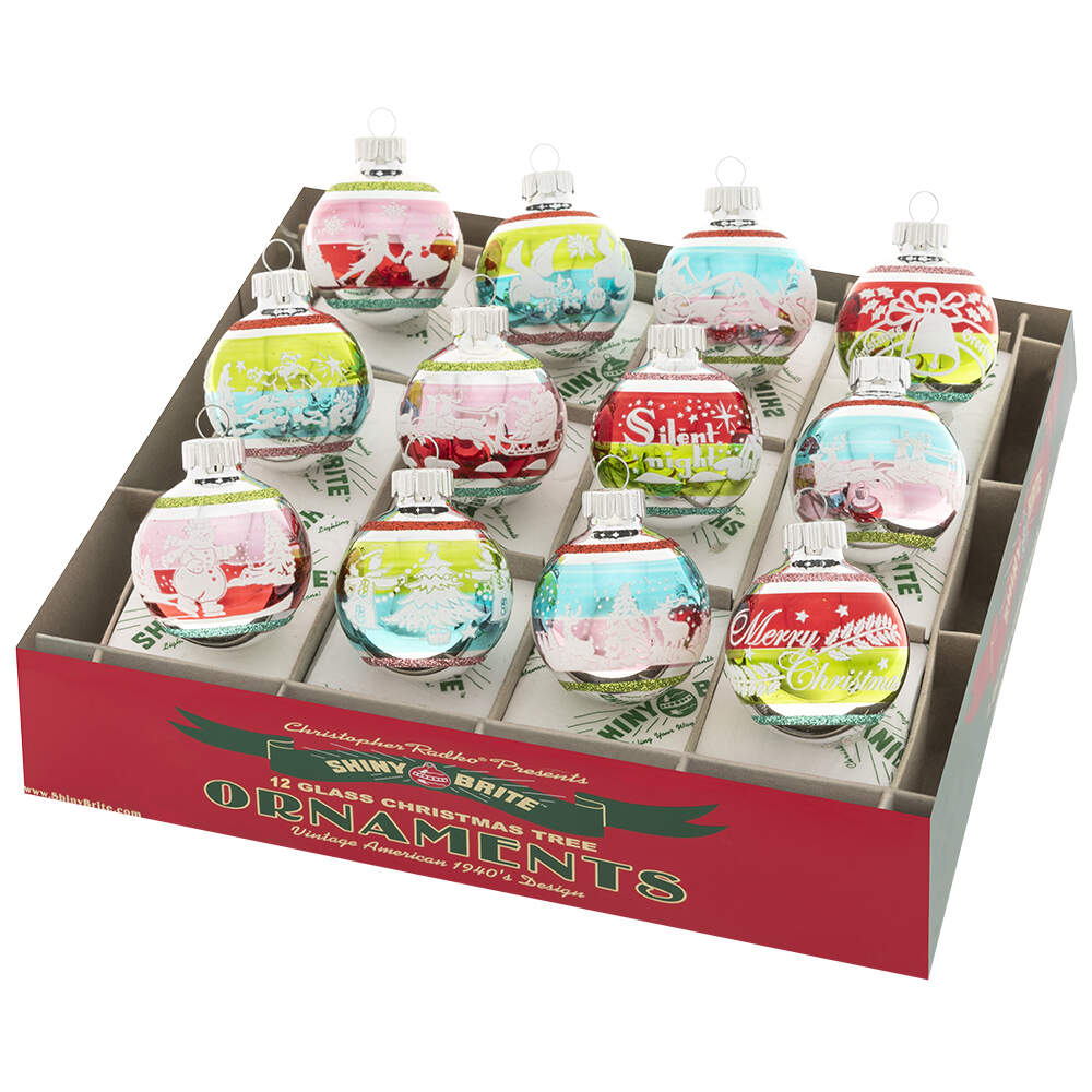 Shiny Brite Ornaments Signature Flocked Rounds Festive Fete - Boxed by Christopher Radko-1