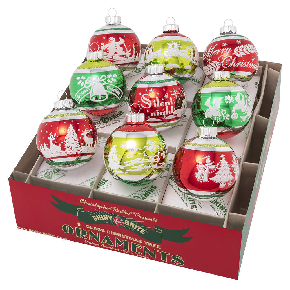 Shiny Brite Ornaments Sig Flocked Rounds Holiday Splendor - Boxed by Christopher Radko-1