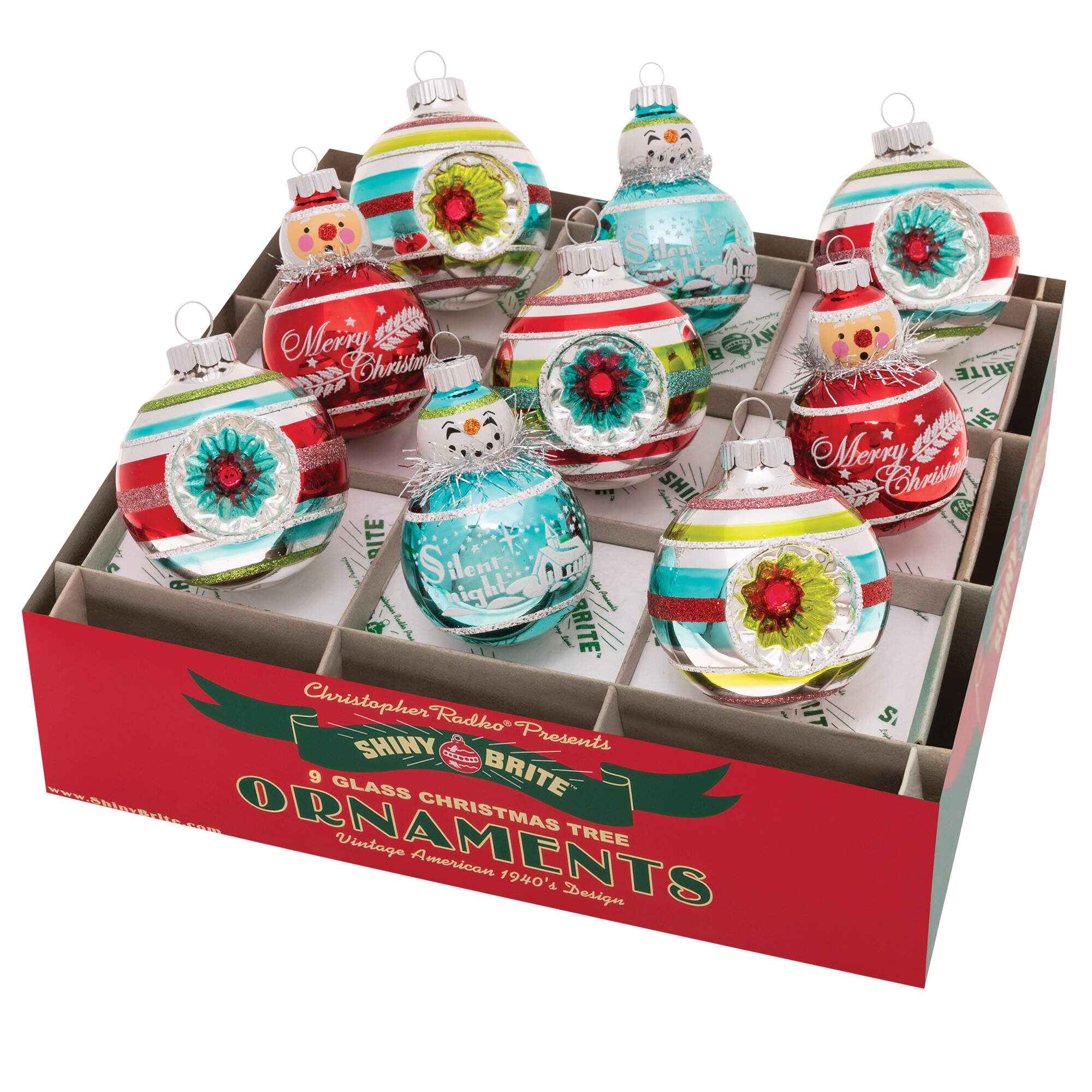 Shiny Brite Ornaments Reflector Rounds & Figures Festive Fete  - Boxed by Christopher Radko-1