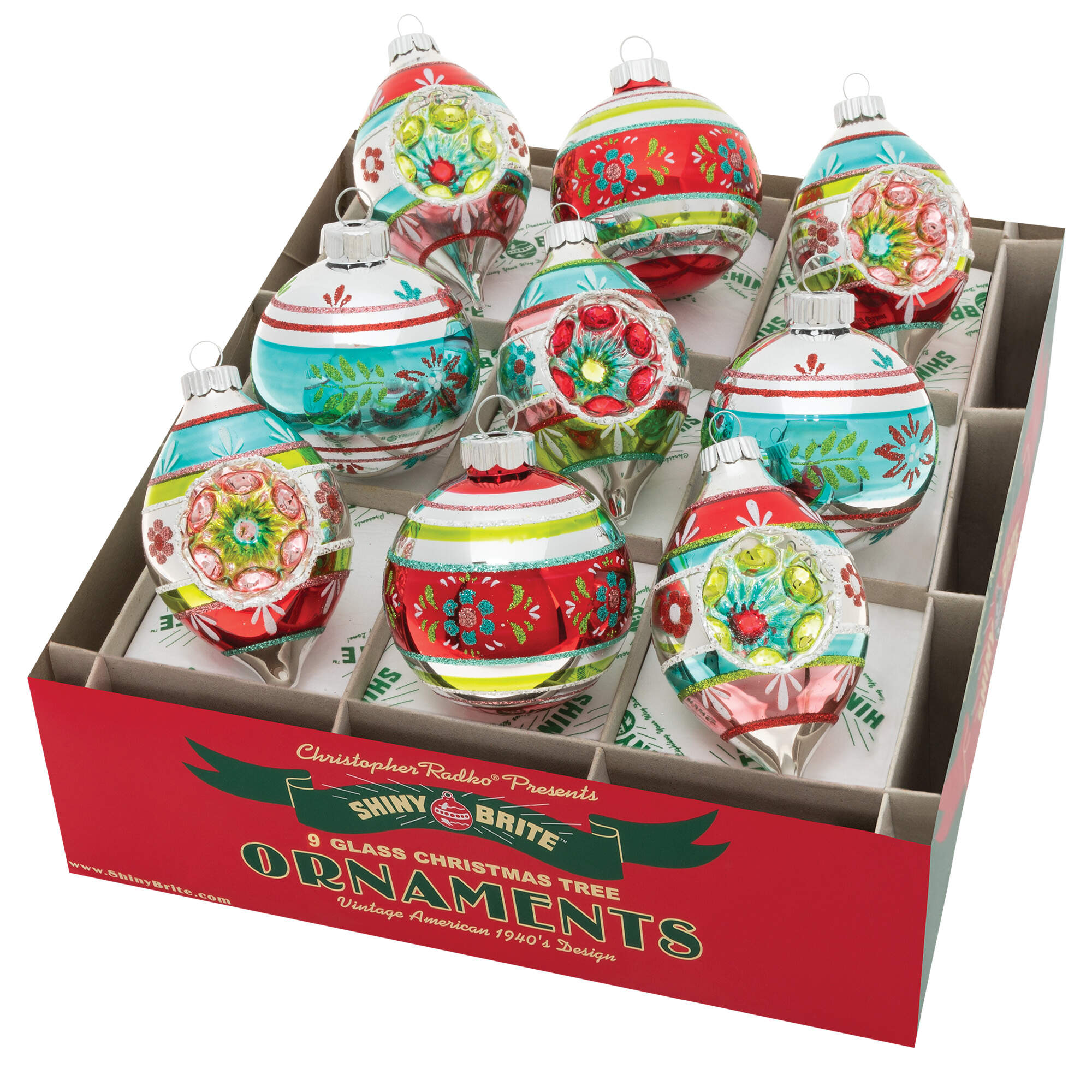 Shiny Brite Ornaments Decorated Rounds & Reflctor Tulips-Festi - Boxed by Christopher Radko-1