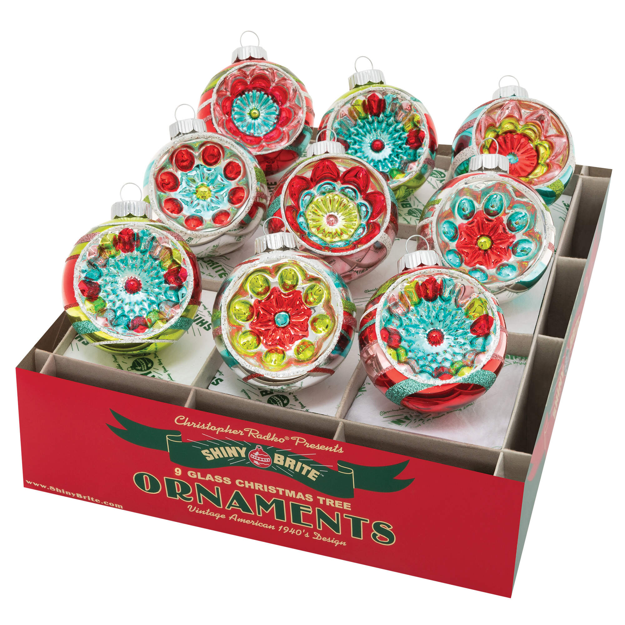 Shiny Brite Ornaments Reflector Rounds-Festive Fete - Boxed by Christopher Radko-1