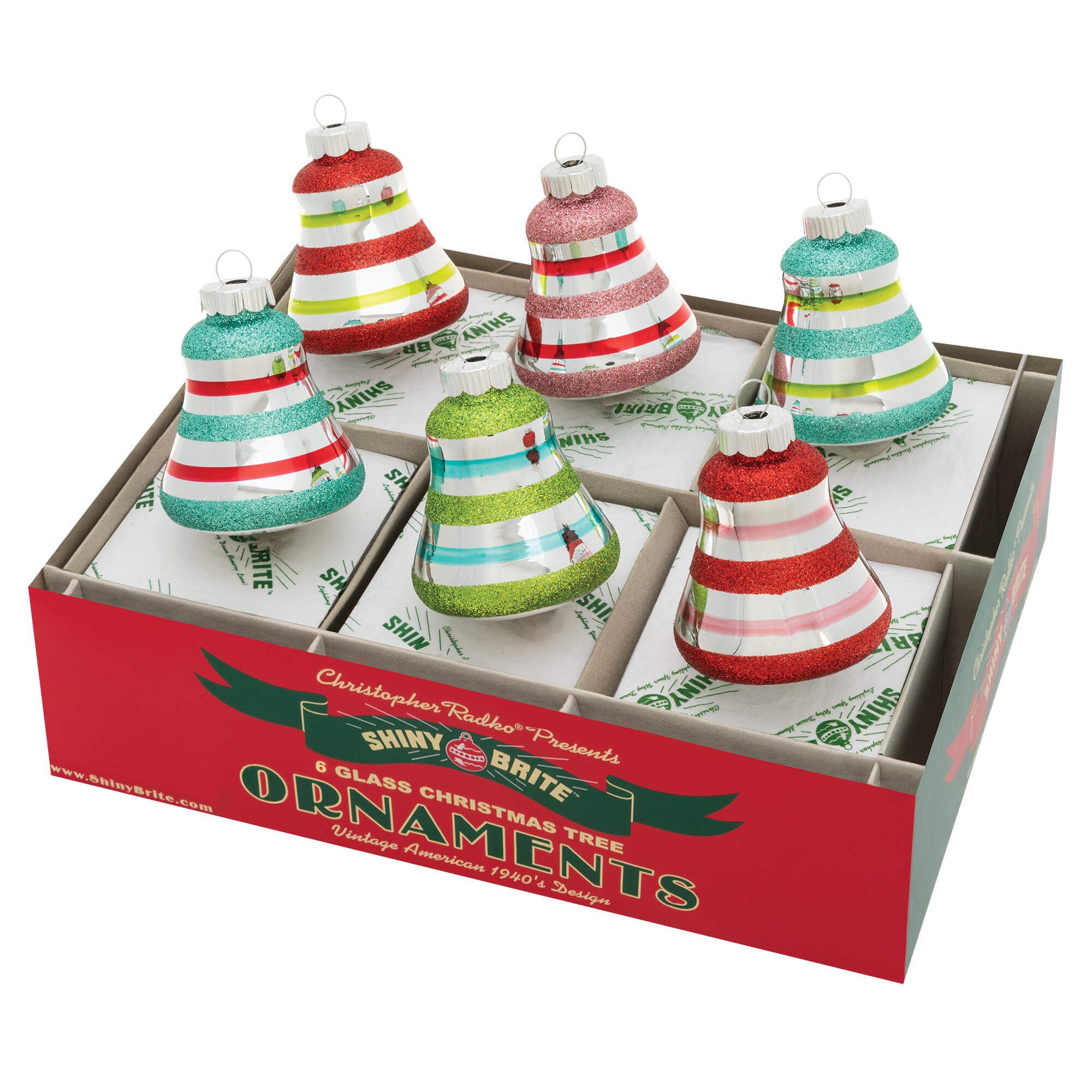 Shiny Brite Ornaments Decorated Balls-Festive Fete  - Boxed by Christopher Radko-1