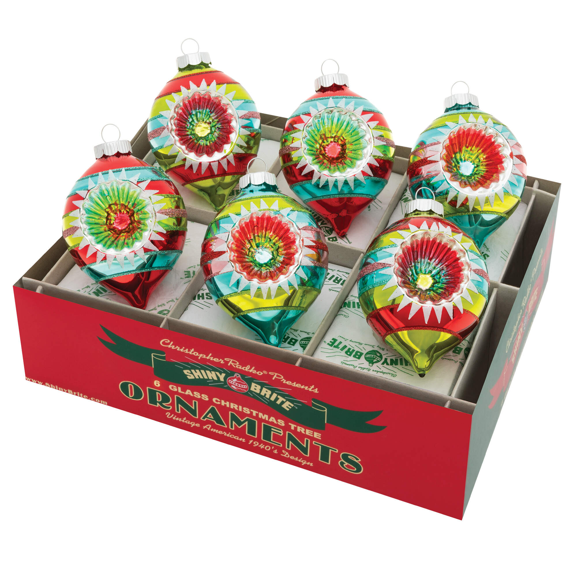 Shiny Brite Ornaments Decorated Reflector Tulips Festive Fete  - Boxed by Christopher Radko-1