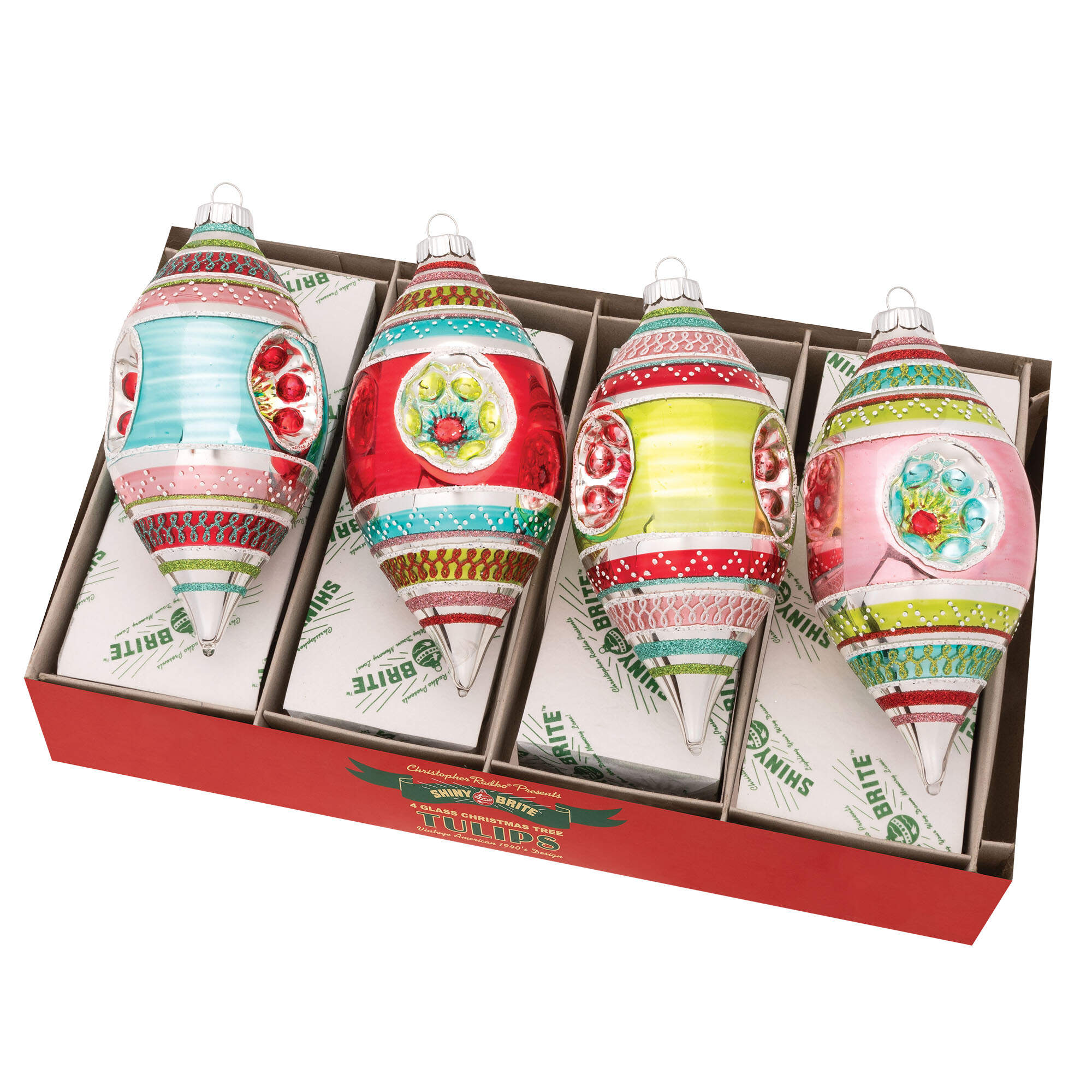 Shiny Brite Ornaments Triple Reflector Tulips Festive Fete  - Boxed by Christopher Radko-1