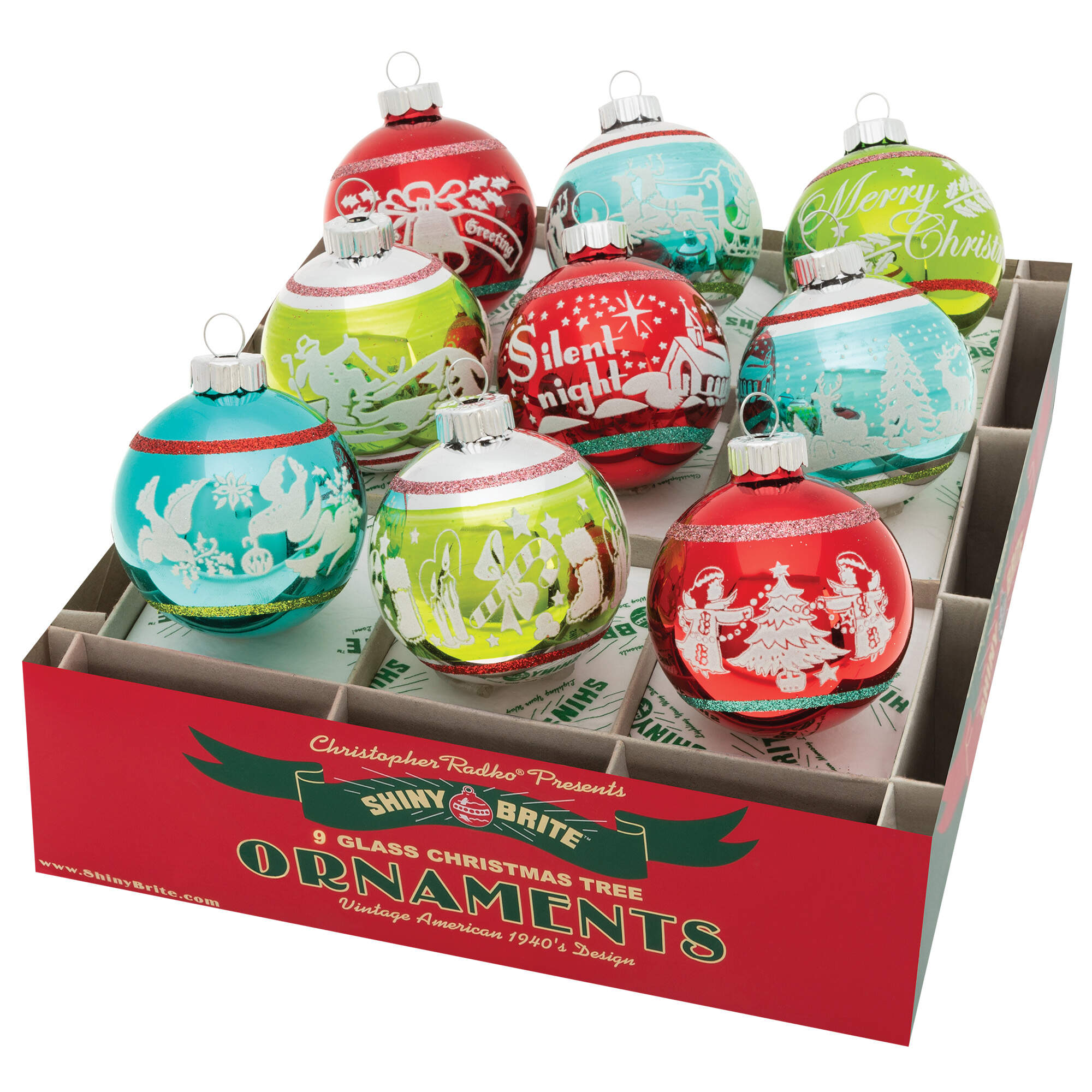 Shiny Brite Ornaments Signature Flocked Rounds Festive Fete  - Boxed by Christopher Radko-1