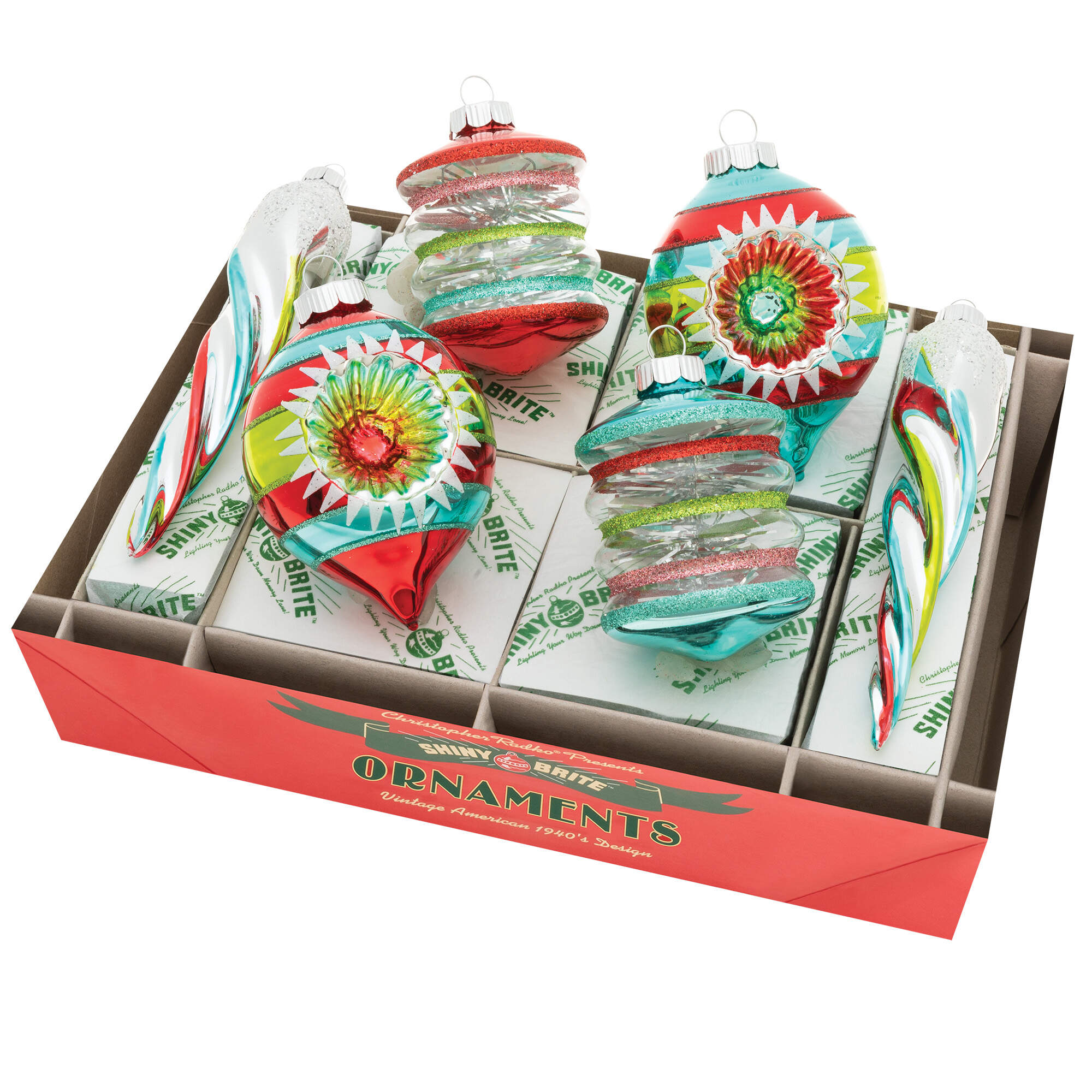 Shiny Brite Ornaments Mixed Shapes  Festive Fete - Boxed by Christopher Radko-1