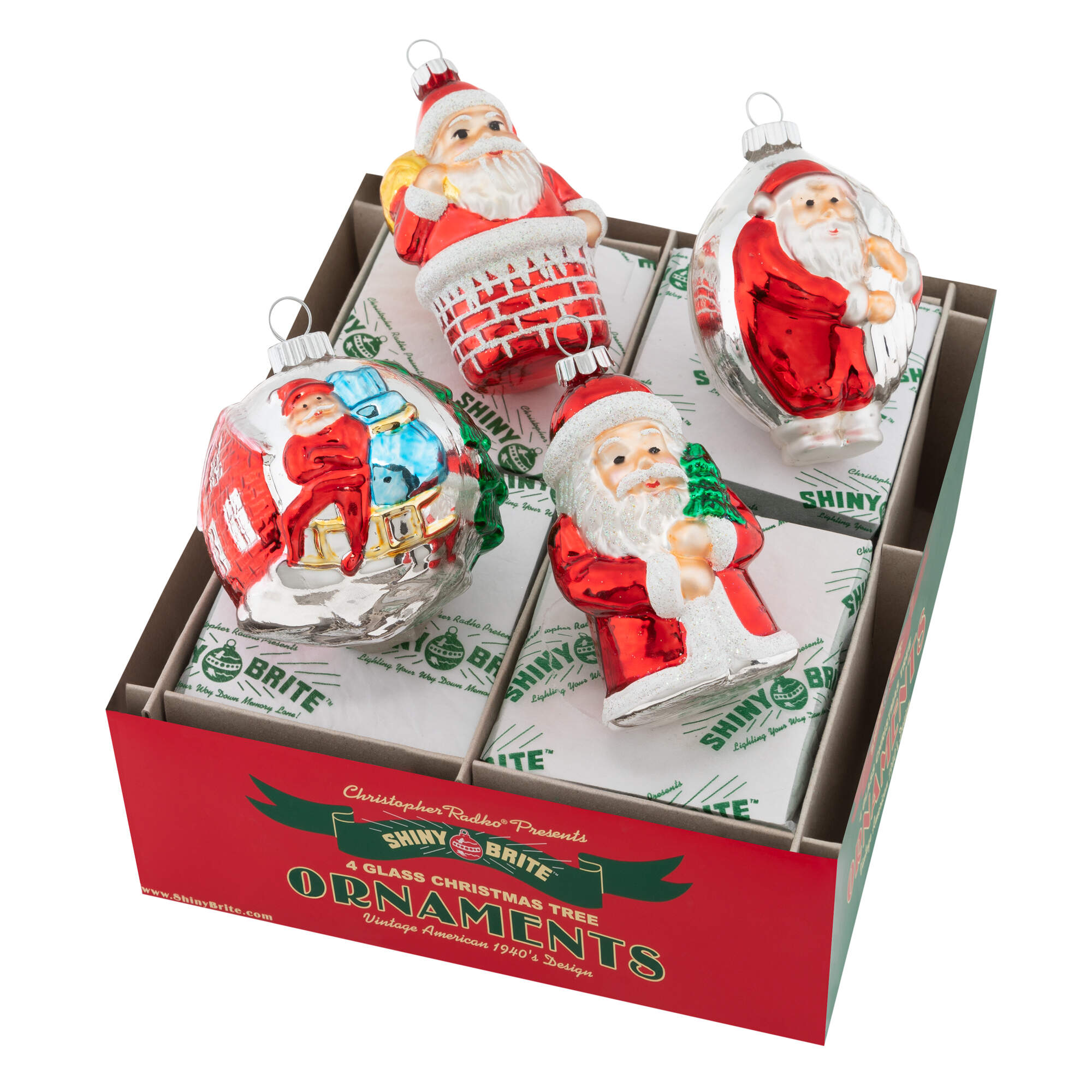 Shiny Brite Ornaments Santa Figures-Holiday Splendor - Boxed by Christopher Radko-1