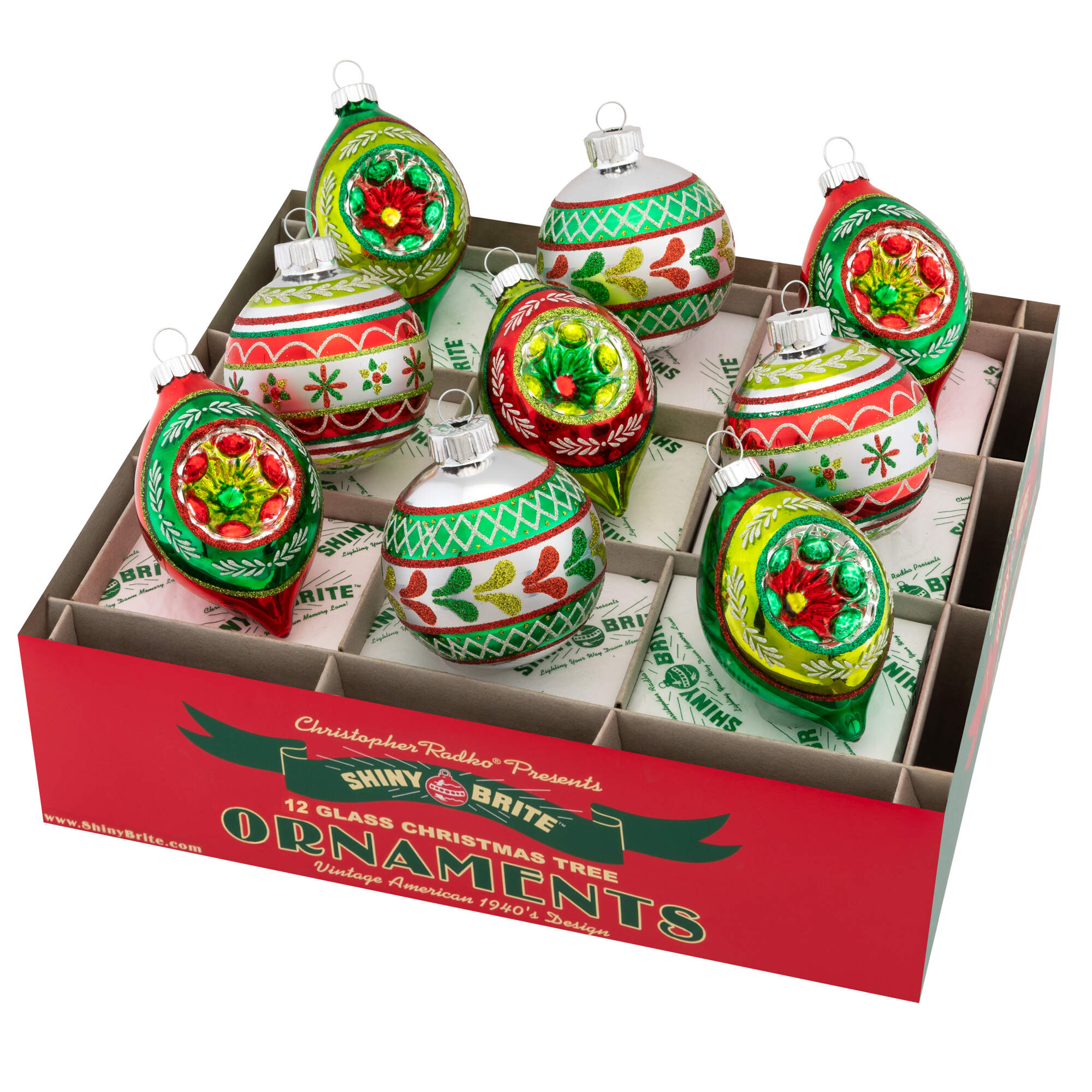 Shiny Brite Ornaments Decorated Rounds & Reflector Tulips-Holi - Boxed by Christopher Radko-1
