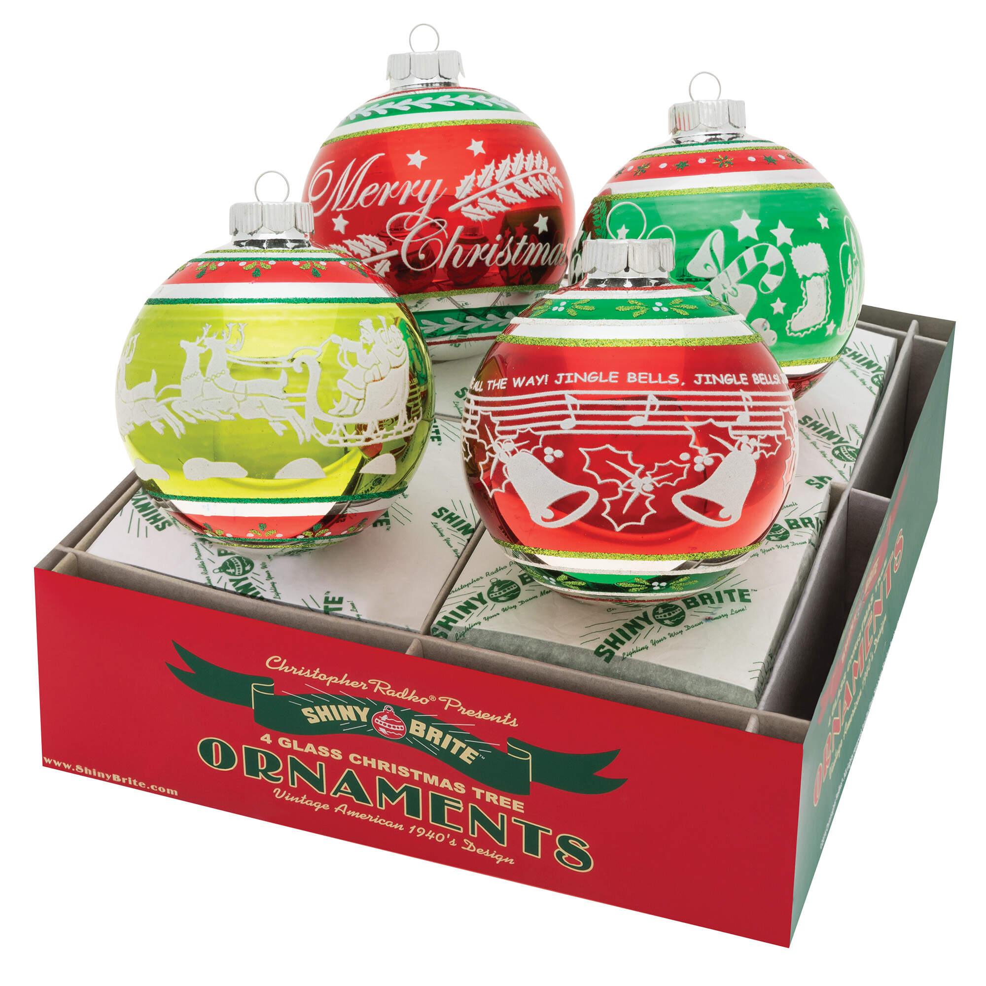 Shiny Brite Ornaments Sig  Flocked Rounds Holiday Splendor - Boxed by Christopher Radko-1