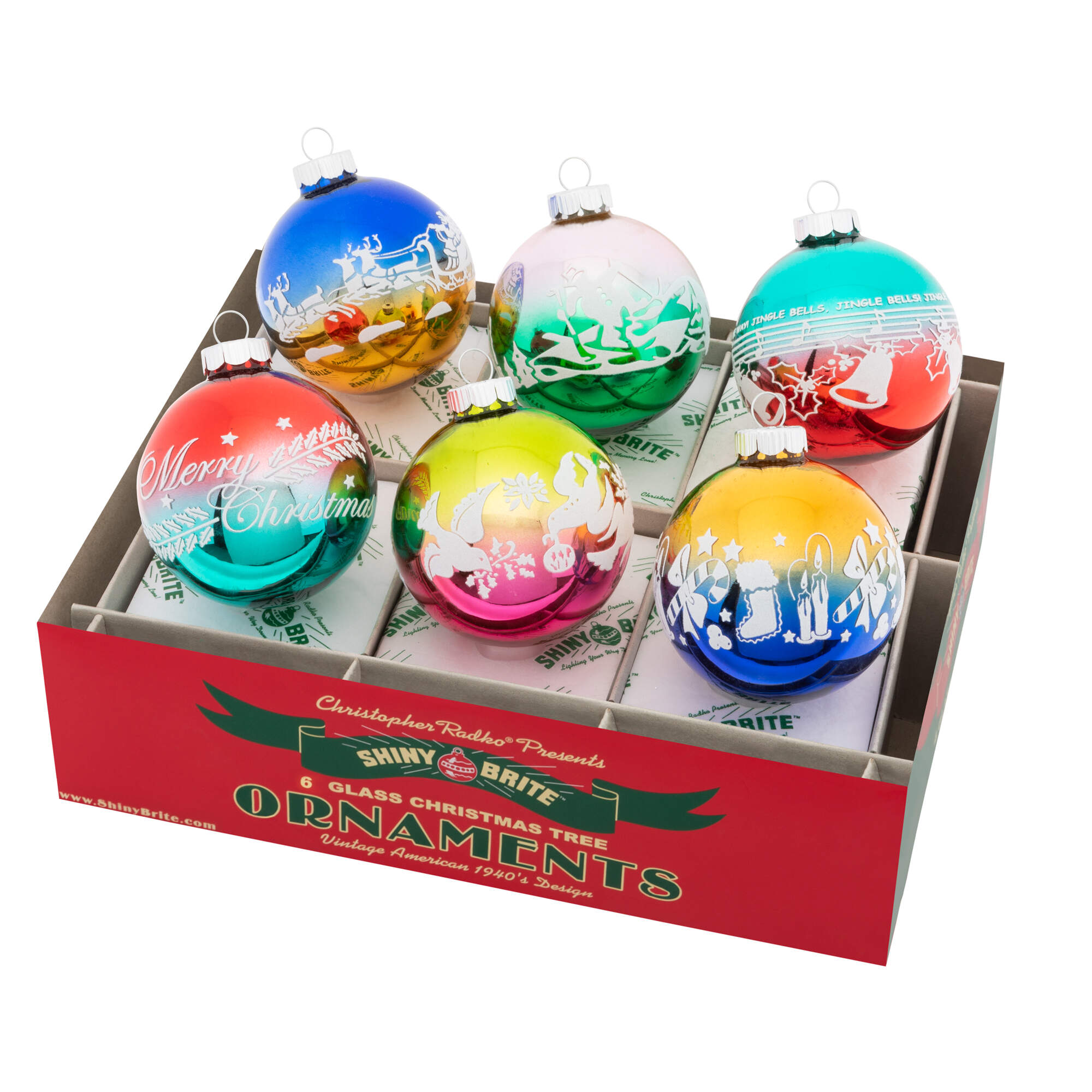 Shiny Brite Ornaments Signature Flocked Rounds-Christmas Confe - Boxed by Christopher Radko-1