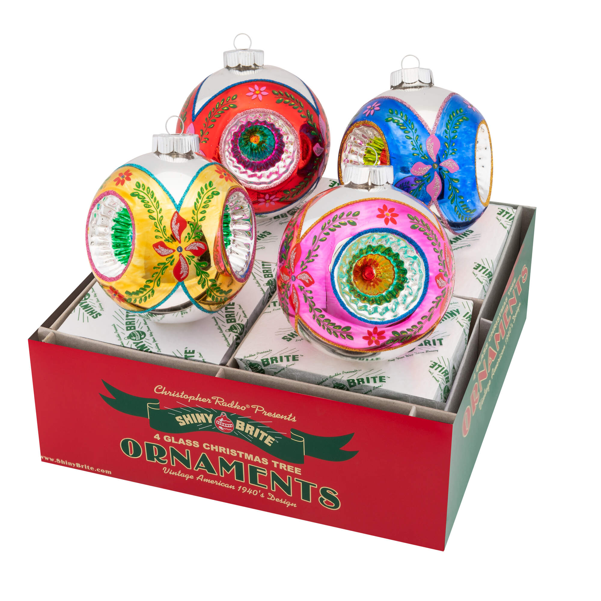 Shiny Brite Ornaments Rounds W/Triple Christmas Confetti  - Boxed by Christopher Radko-1