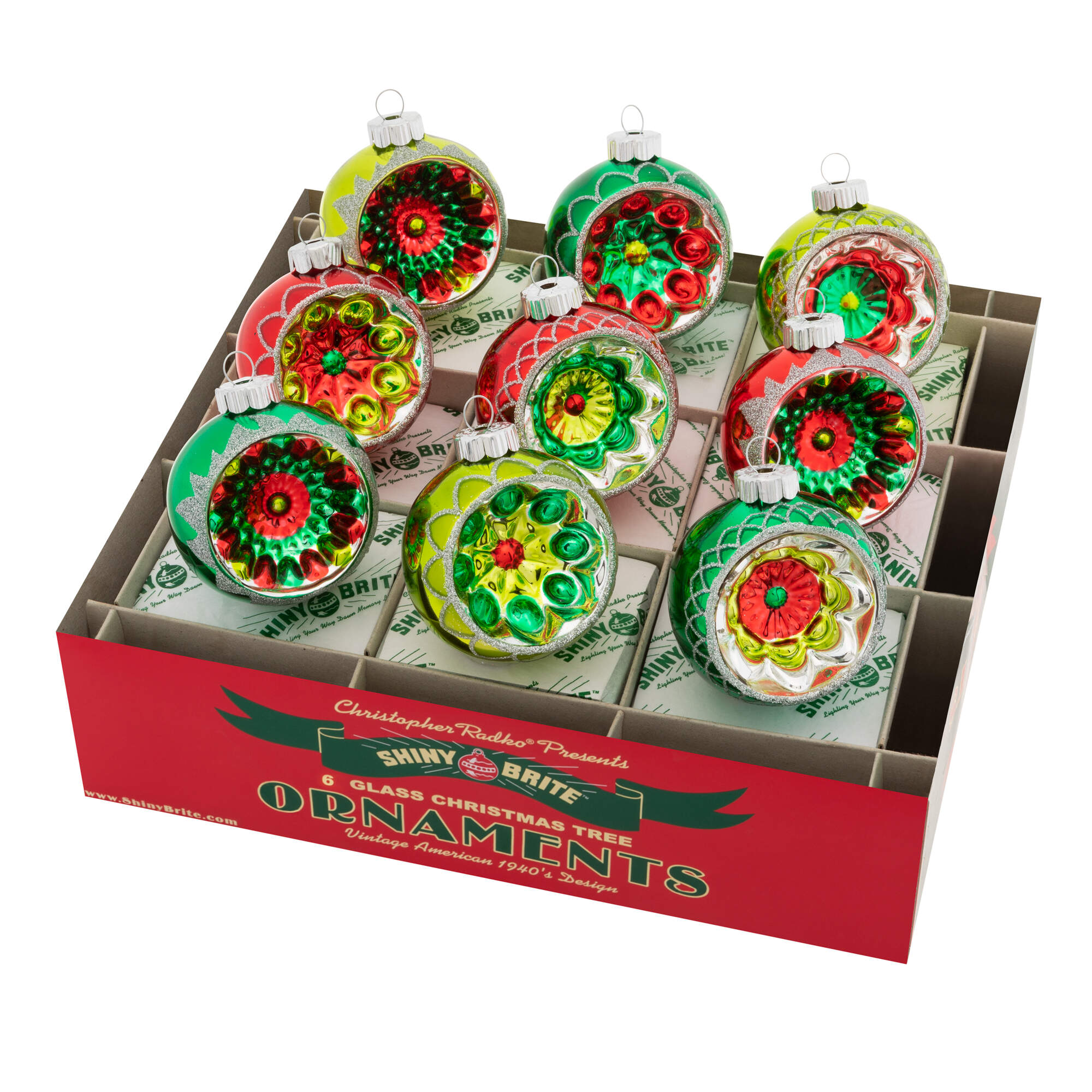 Shiny Brite Ornaments Reflector Rounds-Holiday Splendor - Boxed by Christopher Radko-1