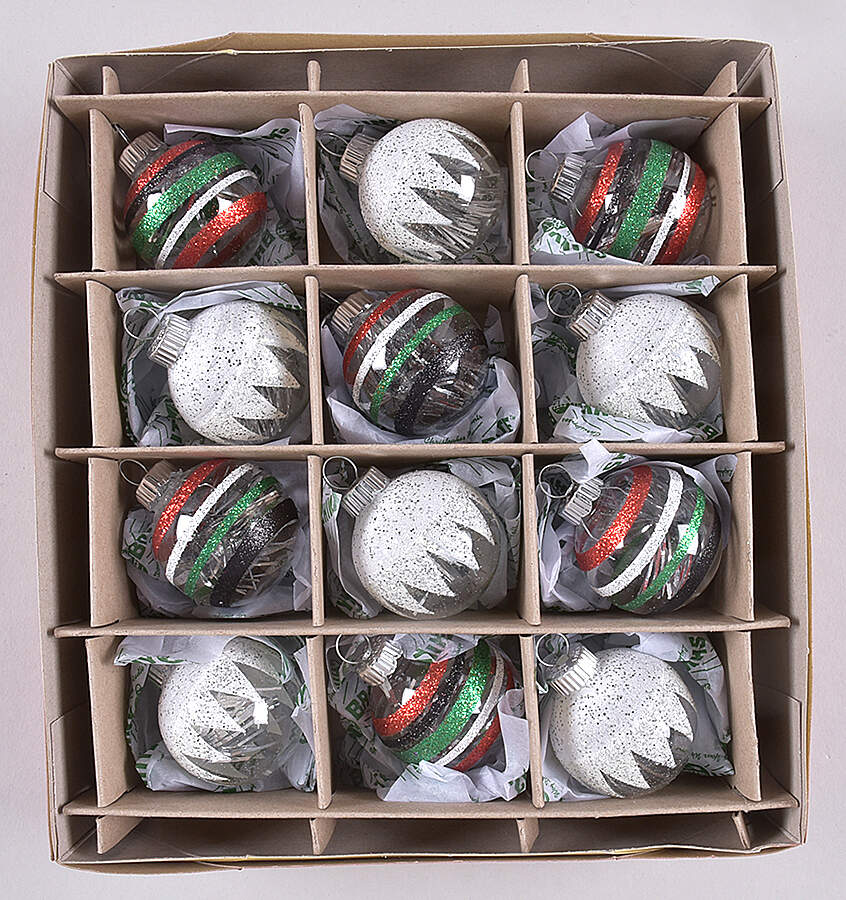 Shiny Brite Ornaments Ball Small Strpes/Snow Capped - With Box by Christopher Radko-1