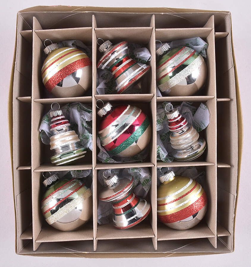 Shiny Brite Ornaments Decorated Stripes Multi Shape - With Box by Christopher Radko-1