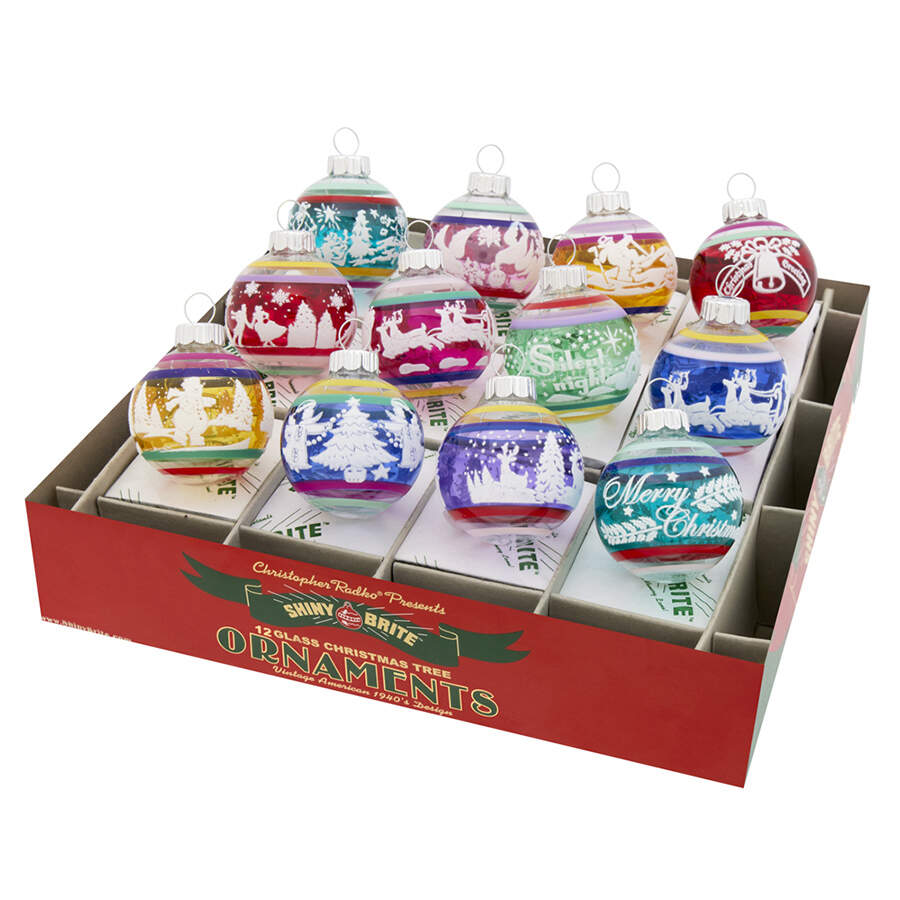 Shiny Brite Ornaments Signature Flocked Rounds-Vivid Vintage - With Box by Christopher Radko-1