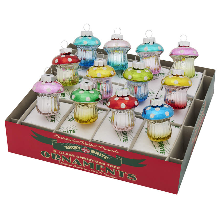 Shiny Brite Ornaments Mushrooms-Christmas Confetti - Wtih Box by Christopher Radko-1