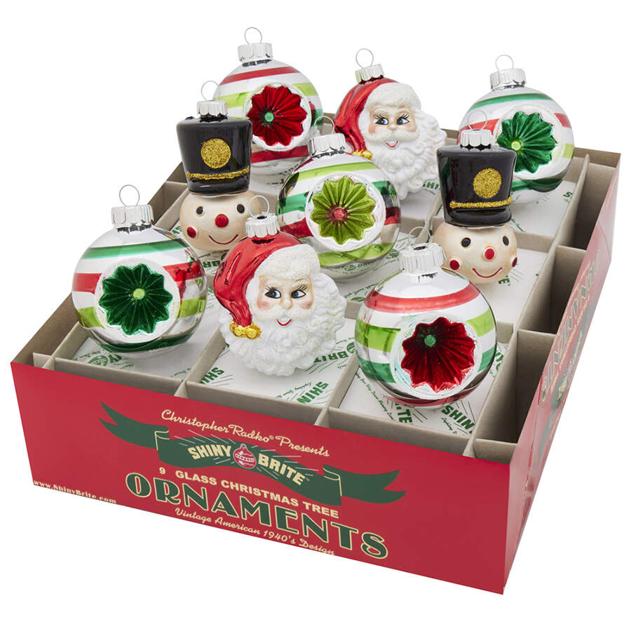 Shiny Brite Ornaments Reflector Rounds & Figures-Holiday Splen - With Box by Christopher Radko-1