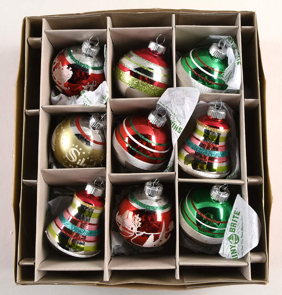 Shiny Brite Ornaments Flocked & Stripes - With Box by Christopher Radko-1