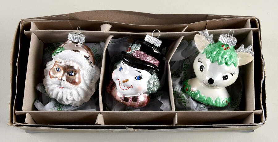 Shiny Brite Ornaments Santa/Snowman/Reindeer-Pink - Boxed by Christopher Radko-1