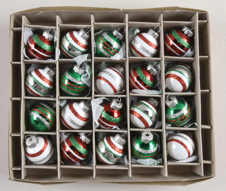 Shiny Brite Ornaments Mini Balls Red/White/Green - With Box Bx344 by Christopher Radko-1