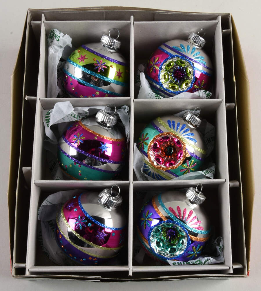 Shiny Brite Ornaments Decorated Rounds With Reflectors - With Box Bx341 by Christopher Radko-1