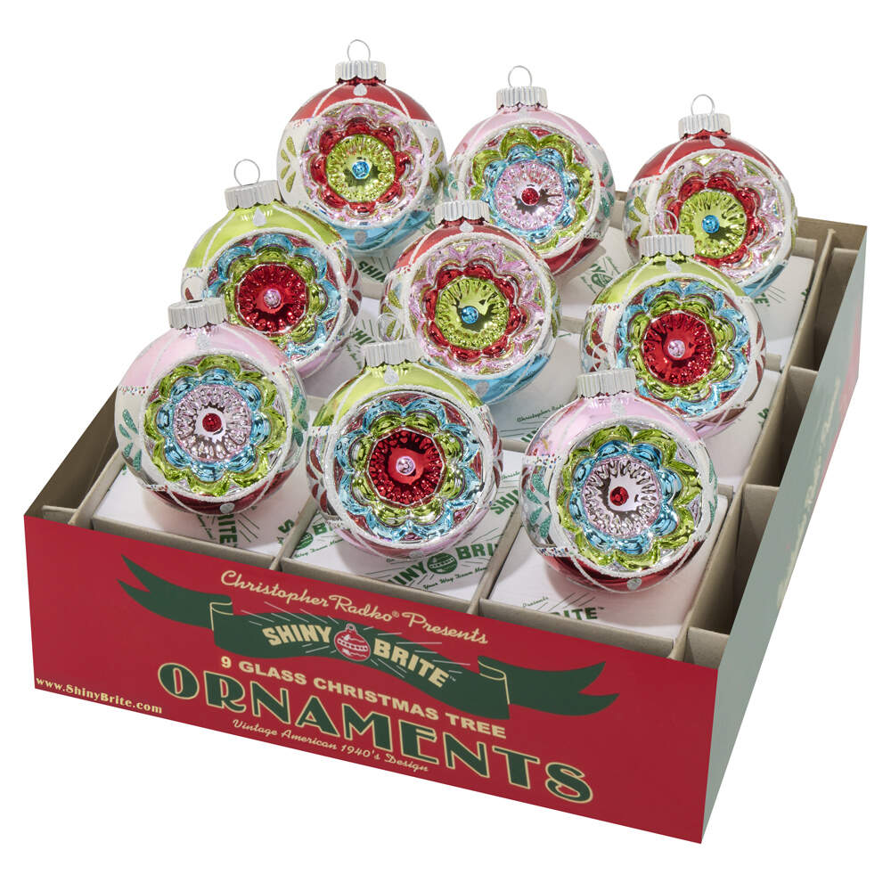 Shiny Brite Ornaments Festive Fete Reflector Rounds - Bx361 With Box by Christopher Radko-1