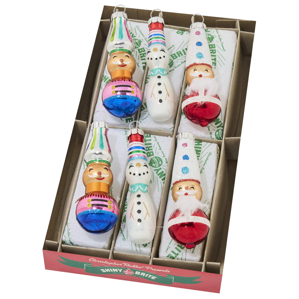 Shiny Brite Ornaments Confetti Decorated Figures - With Box Bx356 by Christopher Radko-1